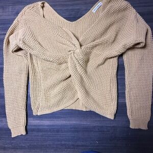 Moon‎ & Madison Twist Front Sweater Knit Pullover Long Sleeve Tan Size M